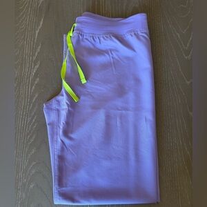 Figs Purple Scrub Pants with Neon Green Tie